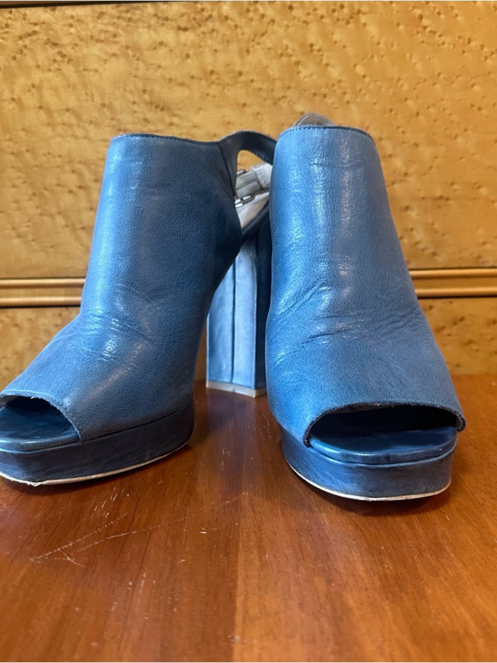 Jeffrey Campbell Navy Open-Toe Block Heel Mules